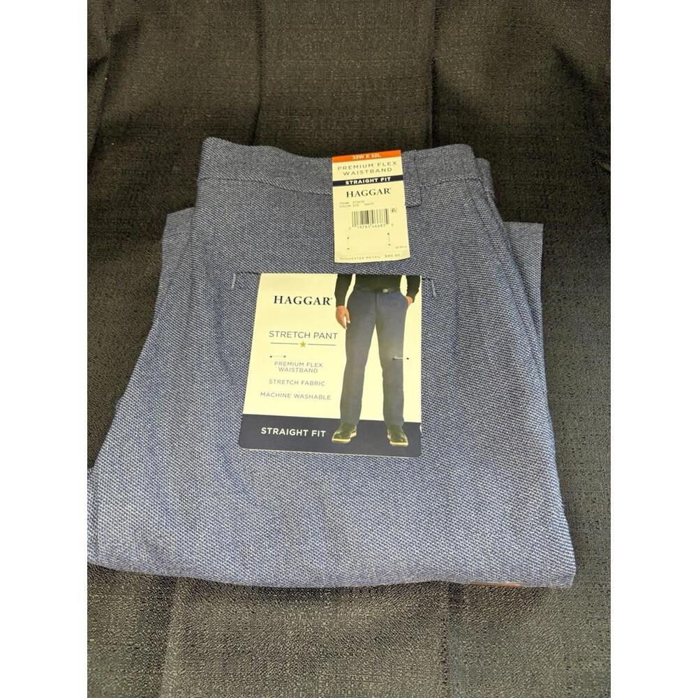 Haggar Stretch Pant 273430 Navy Premium Flex Waistband 32w X 32L